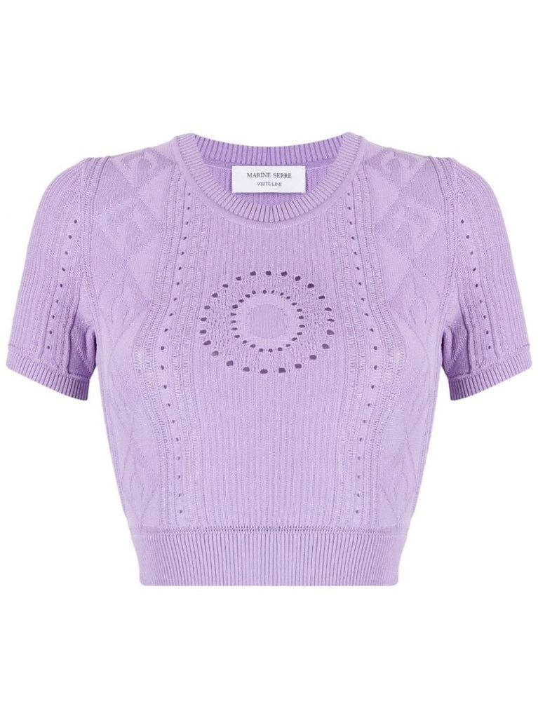 Purple Pointelle-knit Crop Top
