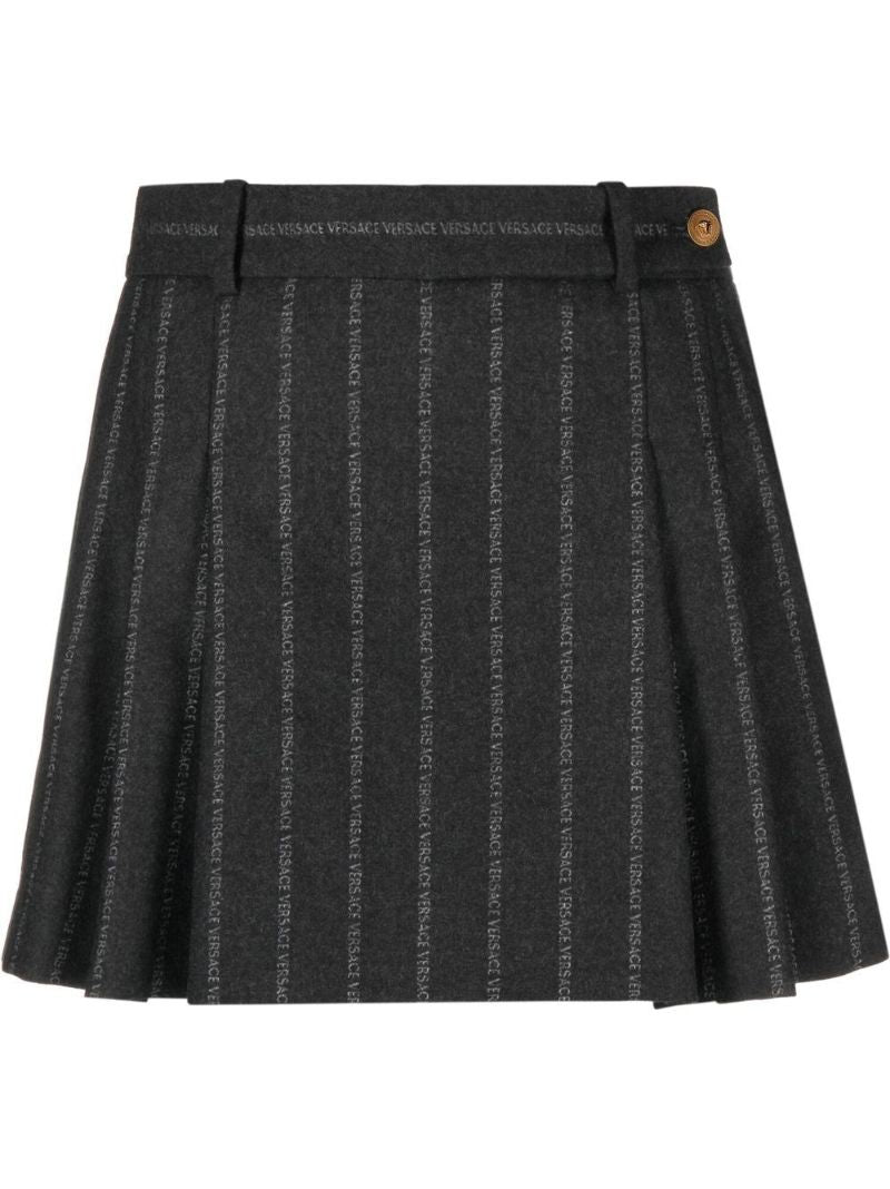 Grey Logo Print Pleated Mini Skirt