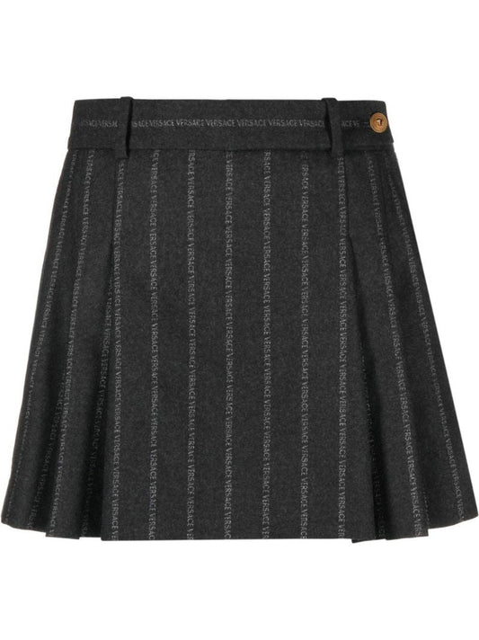 Grey Logo Print Pleated Mini Skirt