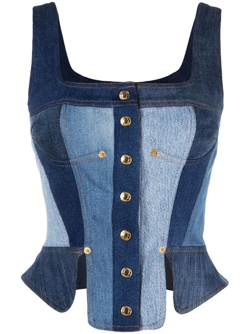 Blue Regenerated Denim Bustier Top