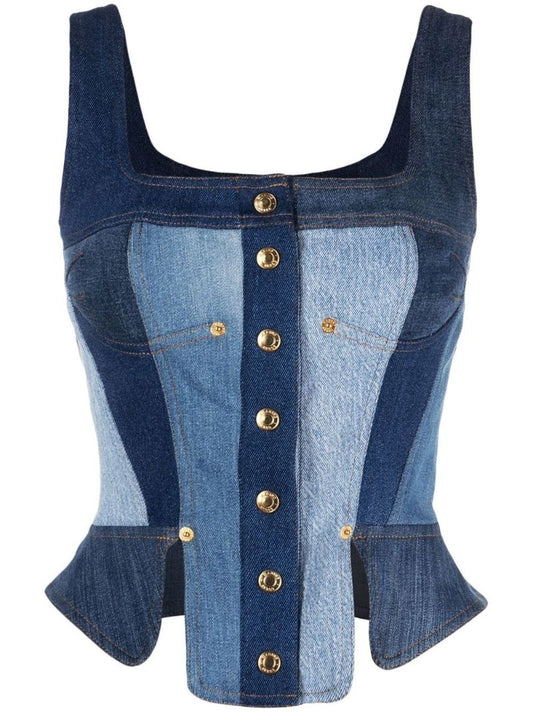 Blue Regenerated Denim Bustier Top