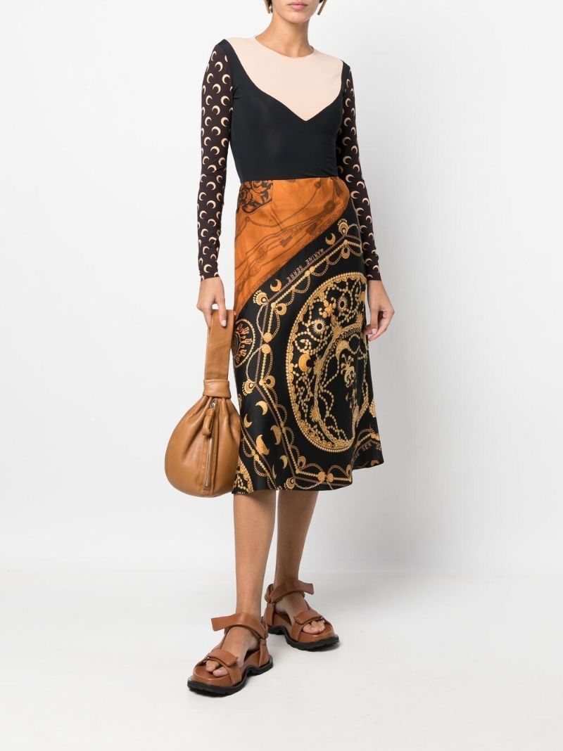 Black and Orange Regenerated Jewellery Print Silk Skirt