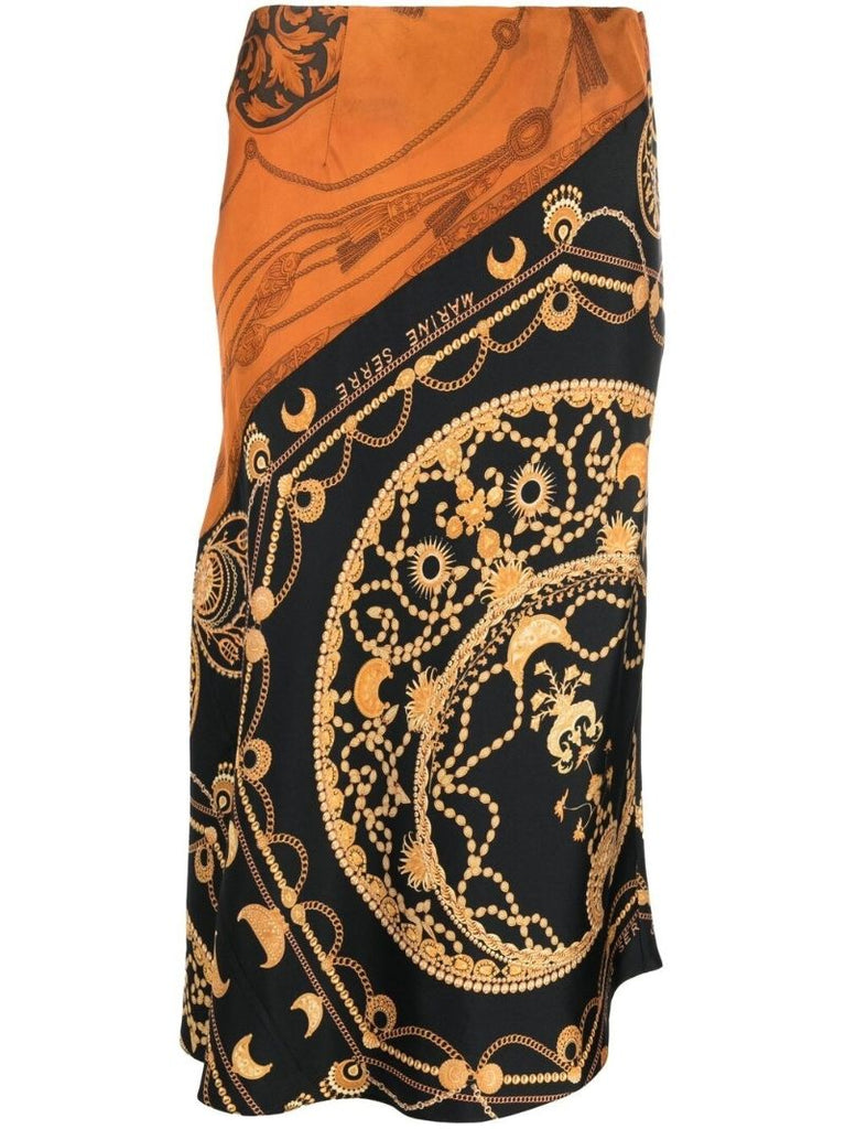 Black and Orange Regenerated Jewellery Print Silk Skirt