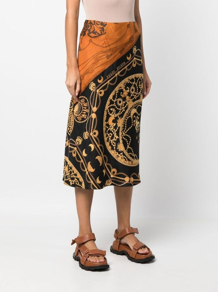 Black and Orange Regenerated Jewellery Print Silk Skirt