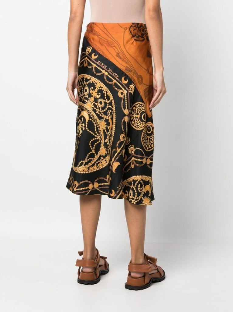 Black and Orange Regenerated Jewellery Print Silk Skirt