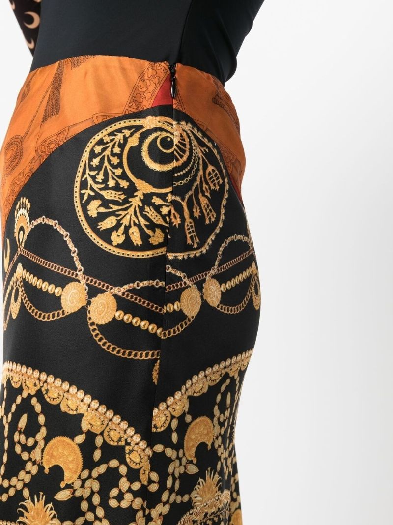 Black and Orange Regenerated Jewellery Print Silk Skirt