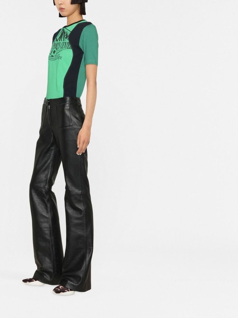 Black Monogram Embossed Leather Trousers