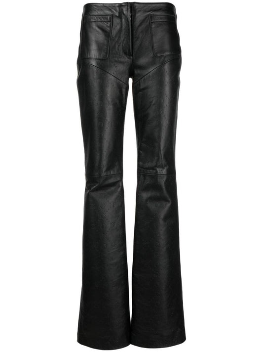 Black Monogram Embossed Leather Trousers