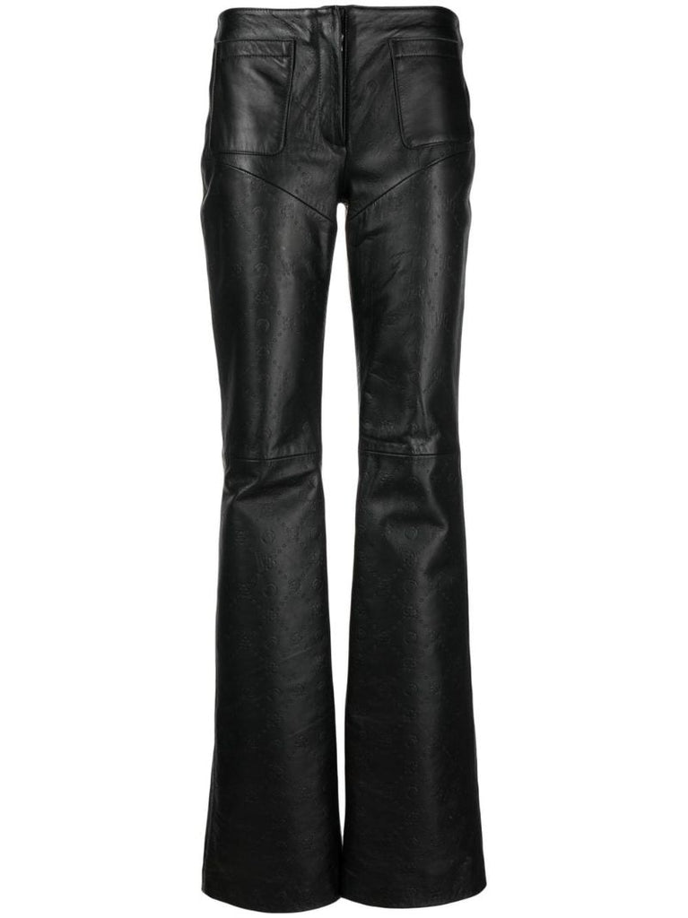 Black Monogram Embossed Leather Trousers