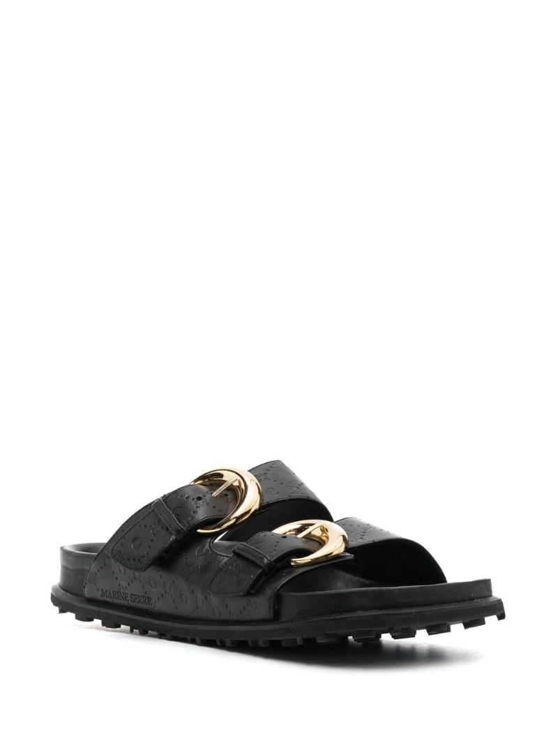 Black Logo Debossed Leather Sandals
