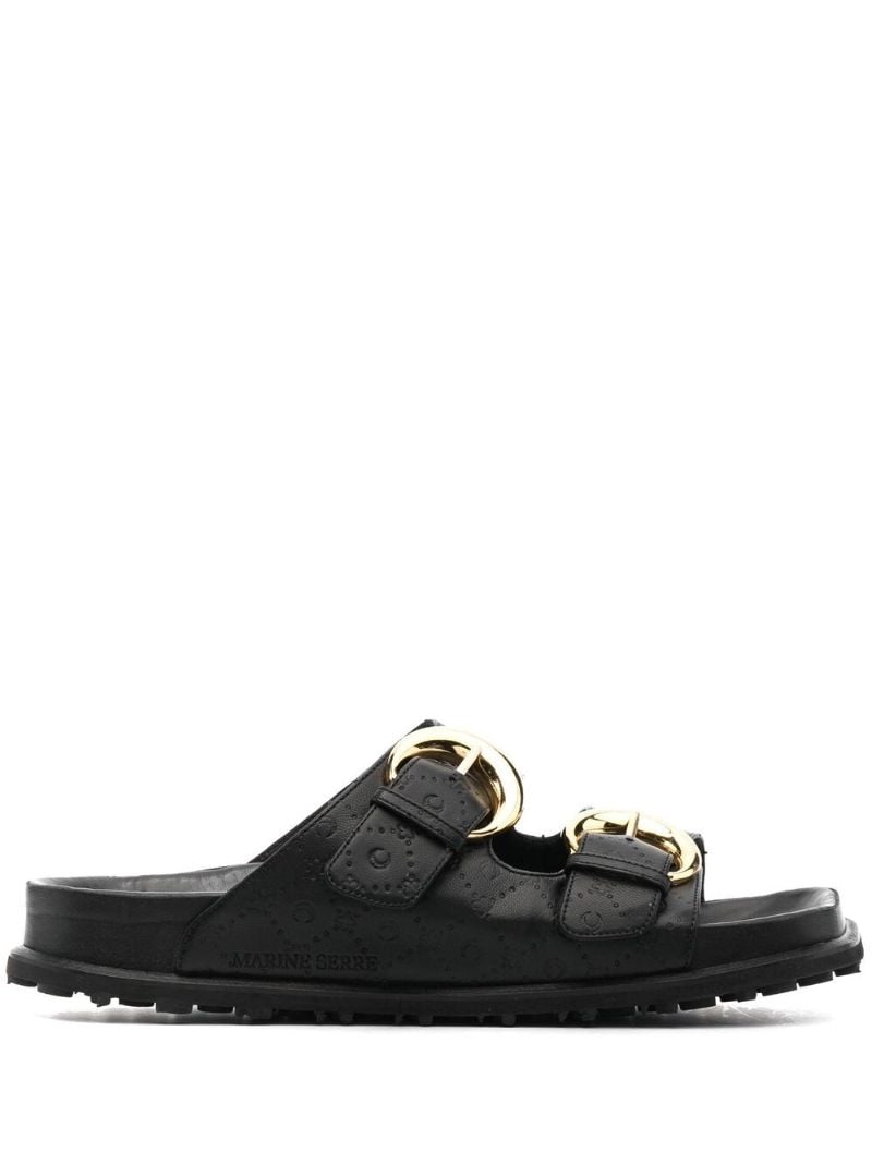 Black Logo Debossed Leather Sandals