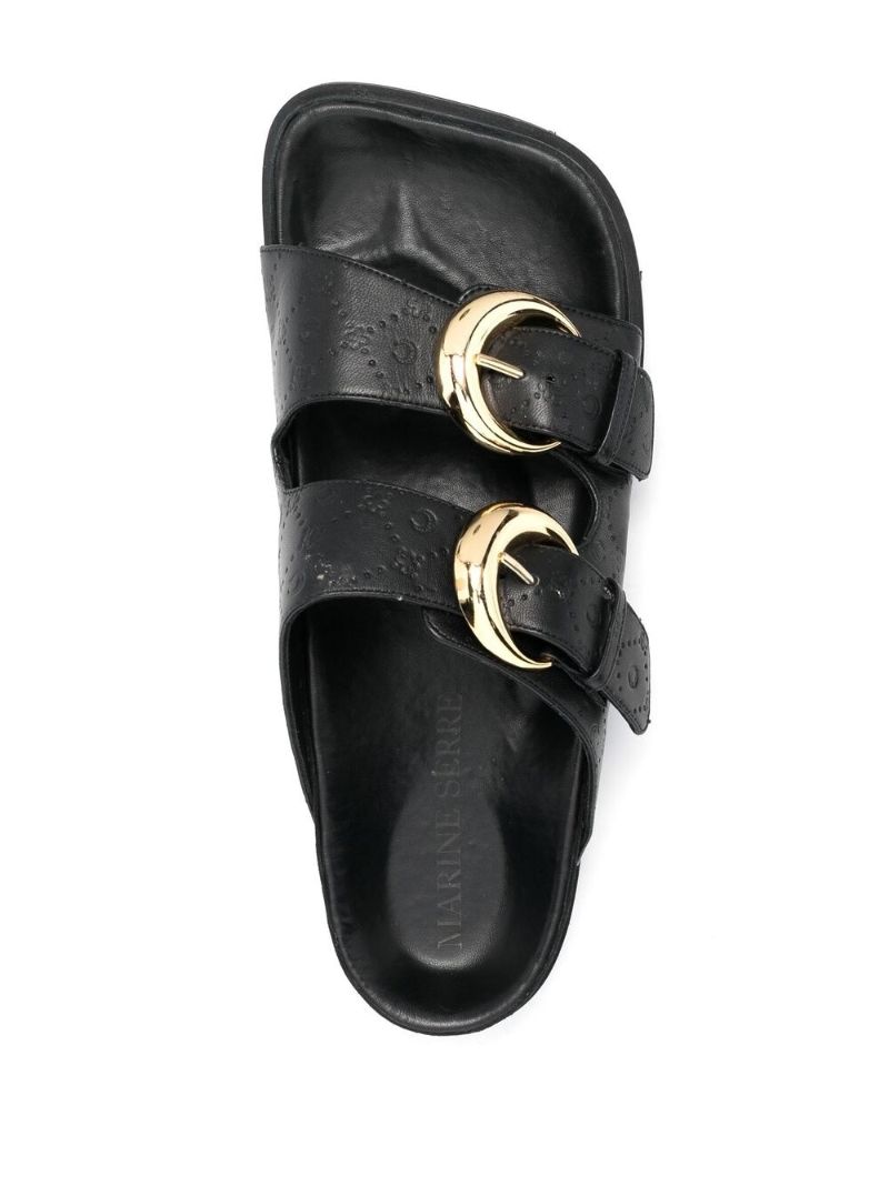 Black Logo Debossed Leather Sandals