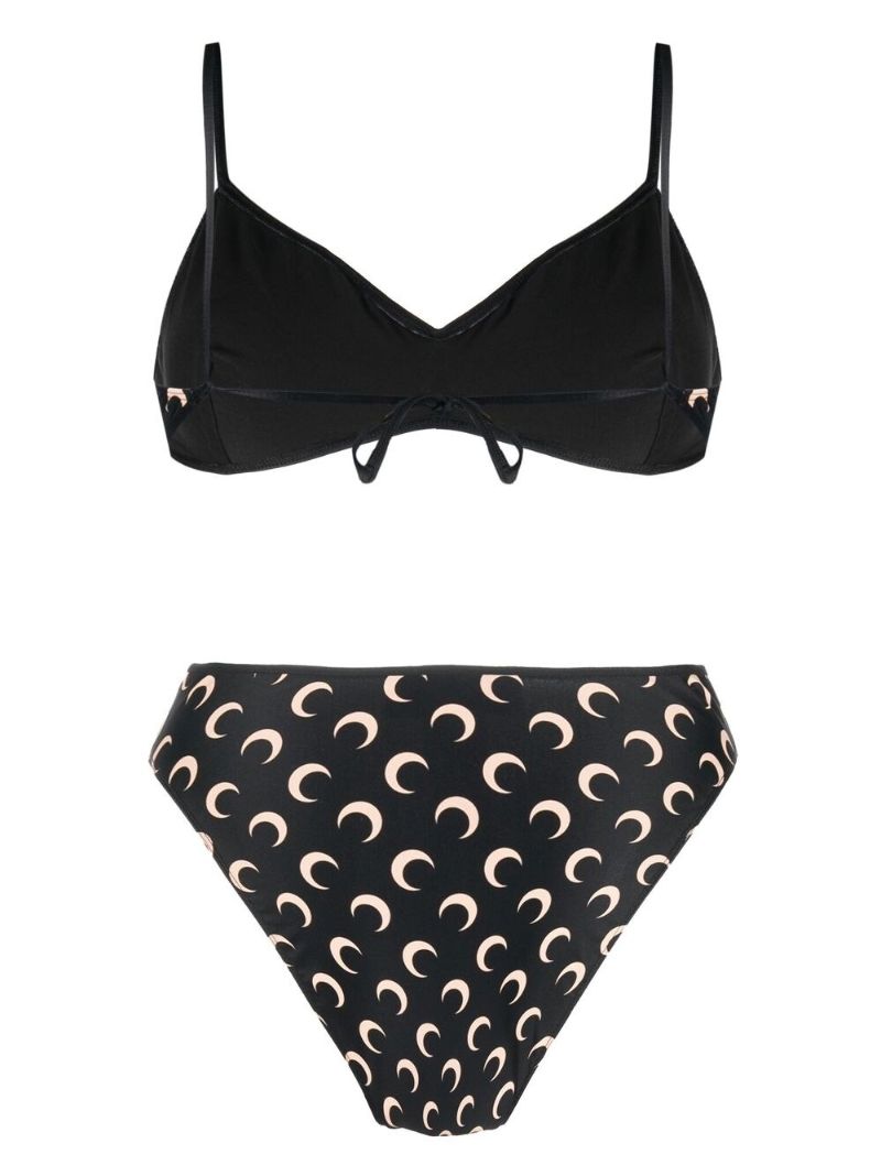 Black Crescent Moon Print Bikini
