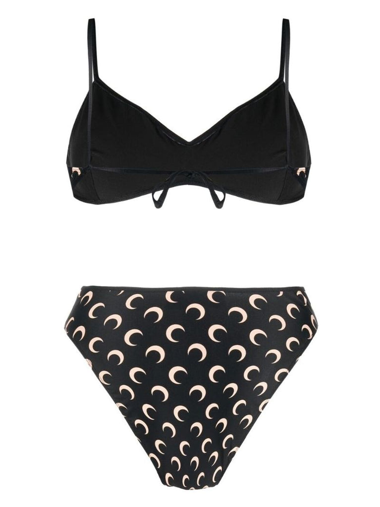 Black Crescent Moon Print Bikini