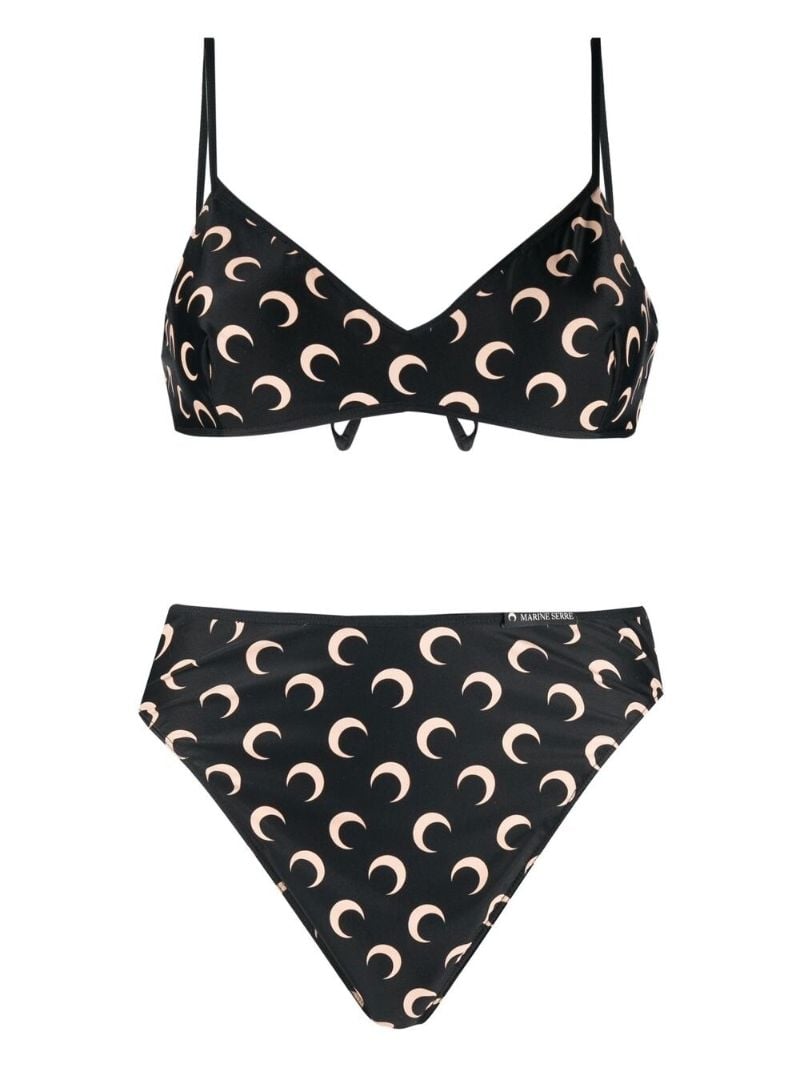 Black Crescent Moon Print Bikini