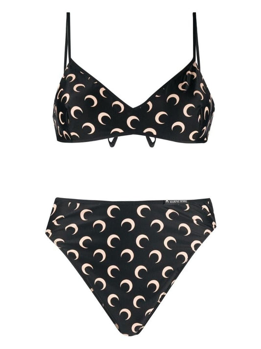 Black Crescent Moon Print Bikini
