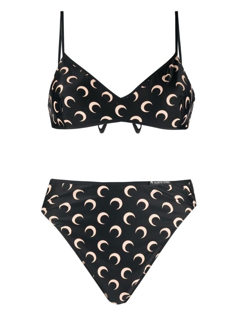 Black Crescent Moon Print Bikini