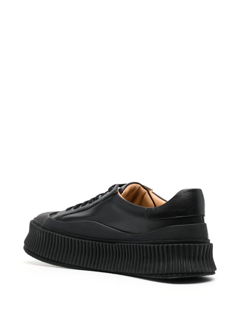 Black Vulcanized Sole Leather Sneakers