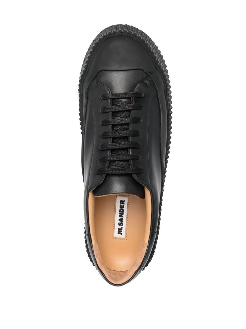 Black Vulcanized Sole Leather Sneakers