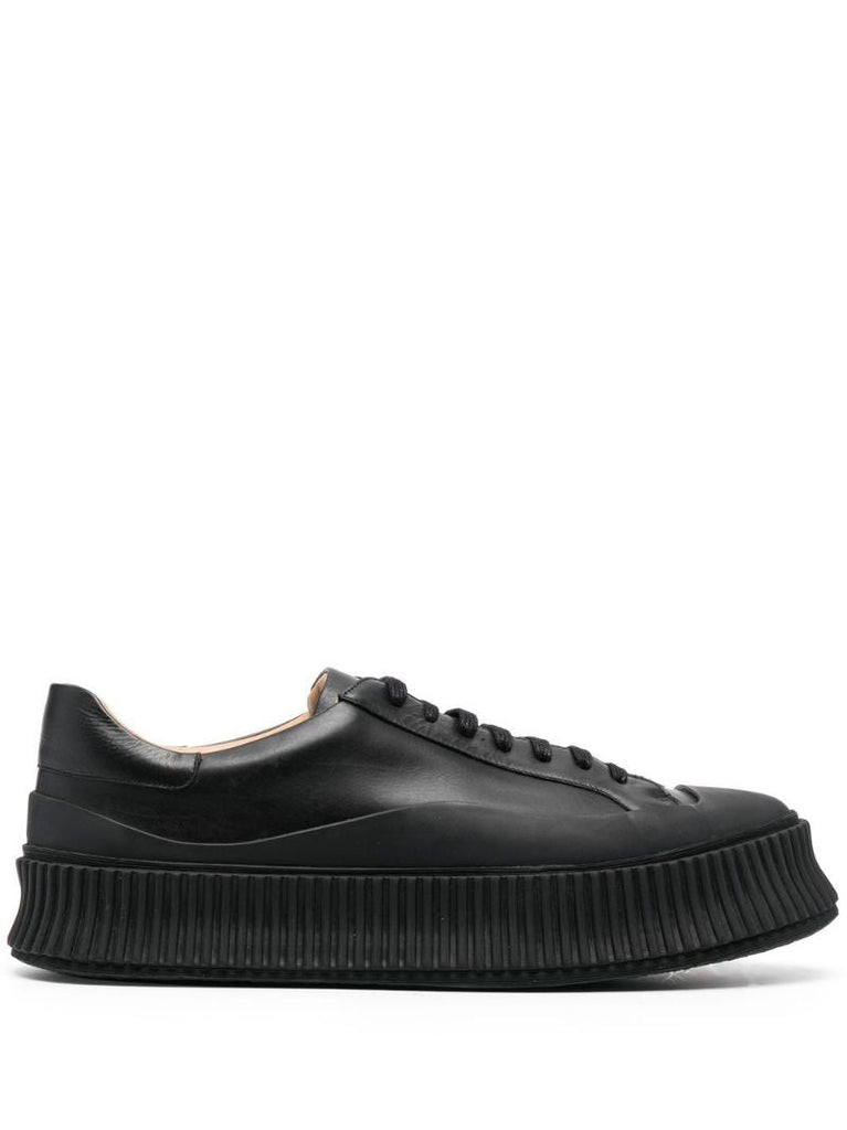 Black Vulcanized Sole Leather Sneakers