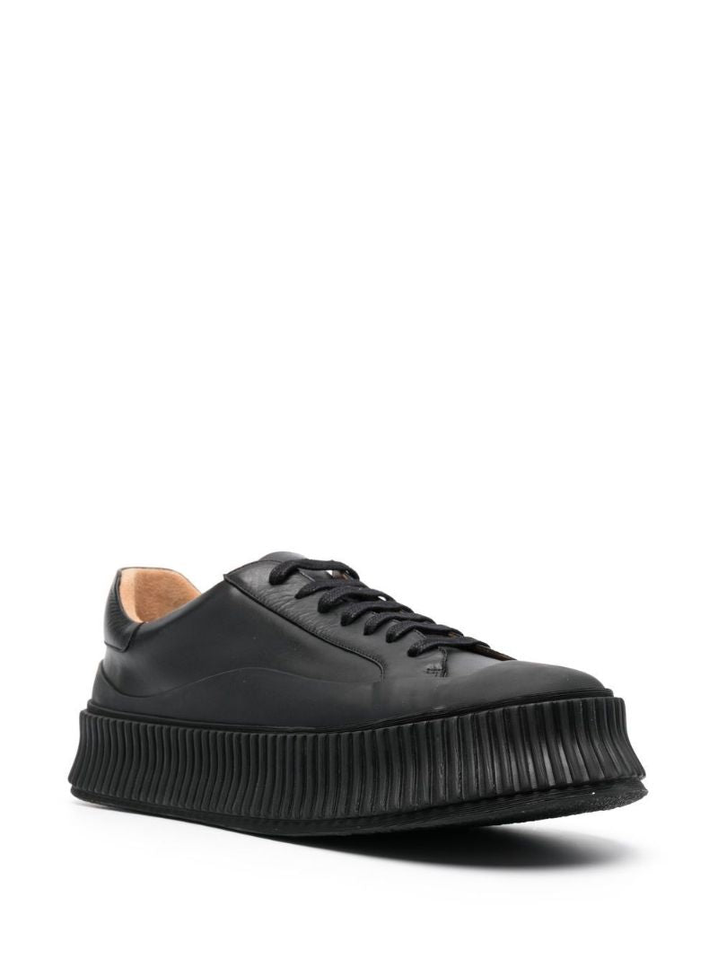 Black Vulcanized Sole Leather Sneakers