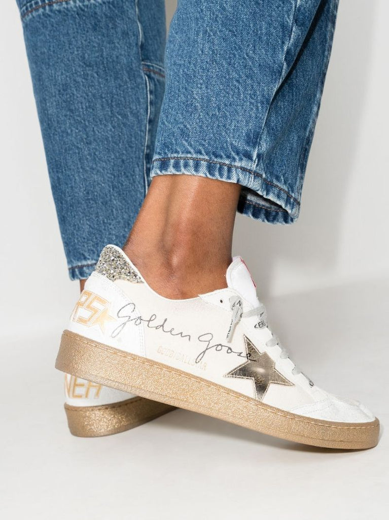 White Ball Star Low Top Canvas Sneakers