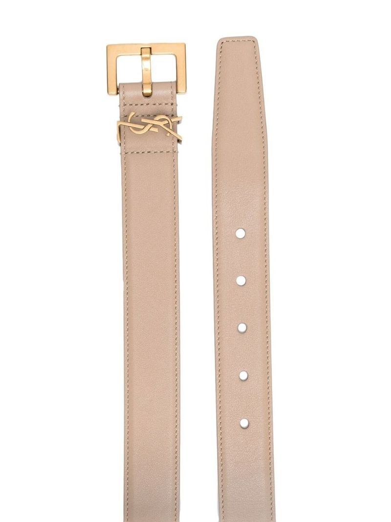 Neutral Monogram Buckle Leather Belt