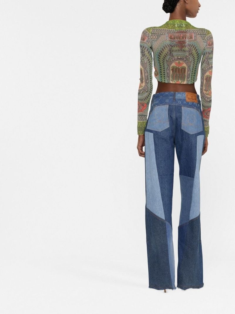 Blue Moonogram Wide-legged Jeans