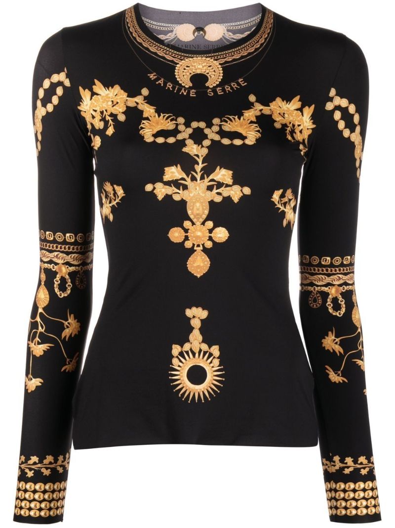 Black Ornament Moon Long Sleeve Top