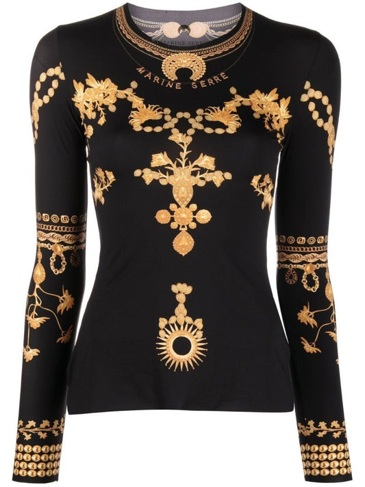 Black Ornament Moon Long Sleeve Top