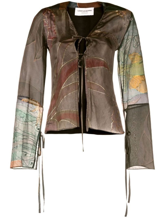 Brown Patchwork Long-sleeve Silk Shirt