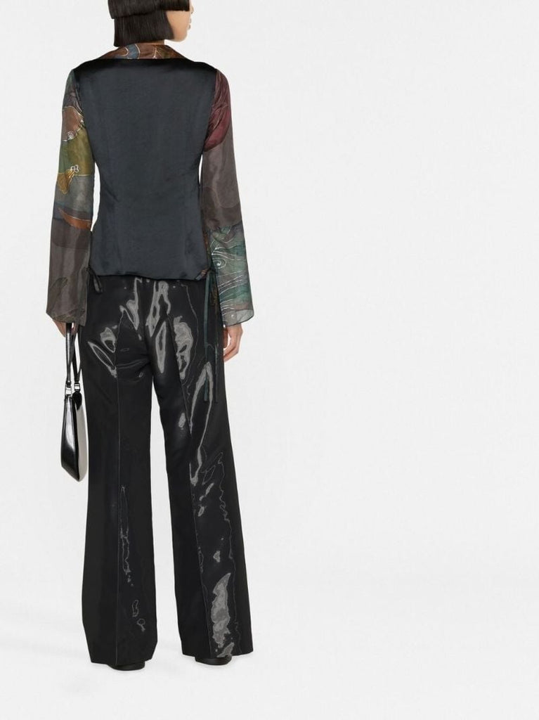 Brown Patchwork Long-sleeve Silk Shirt