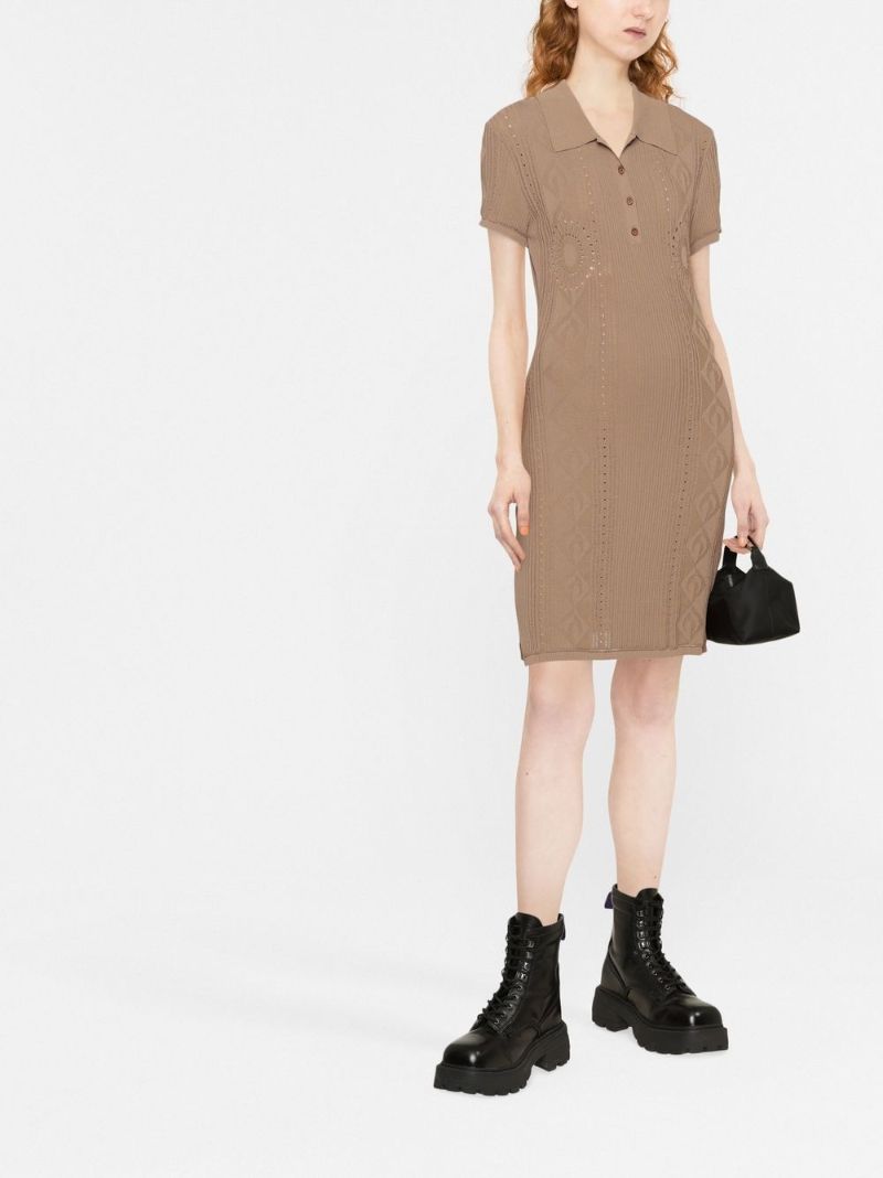 Neutral Pointelle-knit Tennis Dress