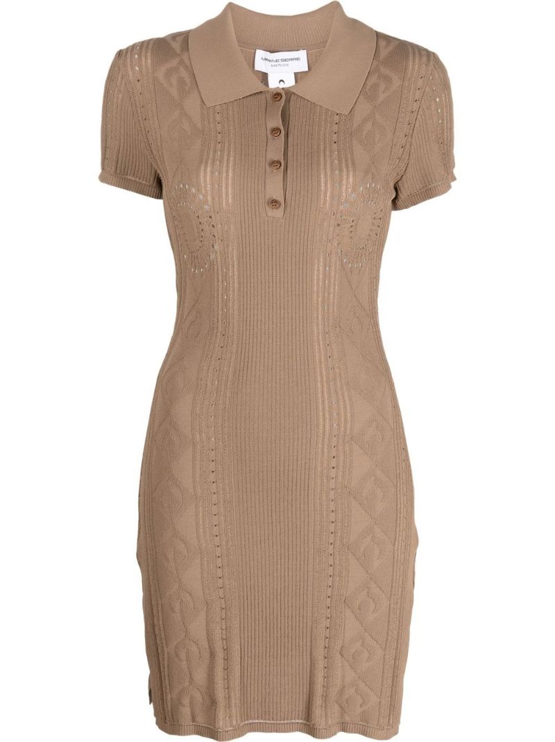 Neutral Pointelle-knit Tennis Dress