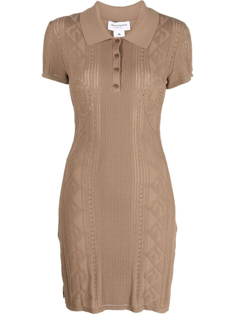 Neutral Pointelle-knit Tennis Dress
