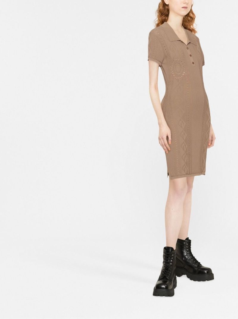 Neutral Pointelle-knit Tennis Dress