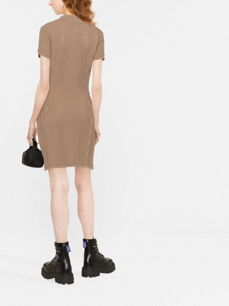 Neutral Pointelle-knit Tennis Dress