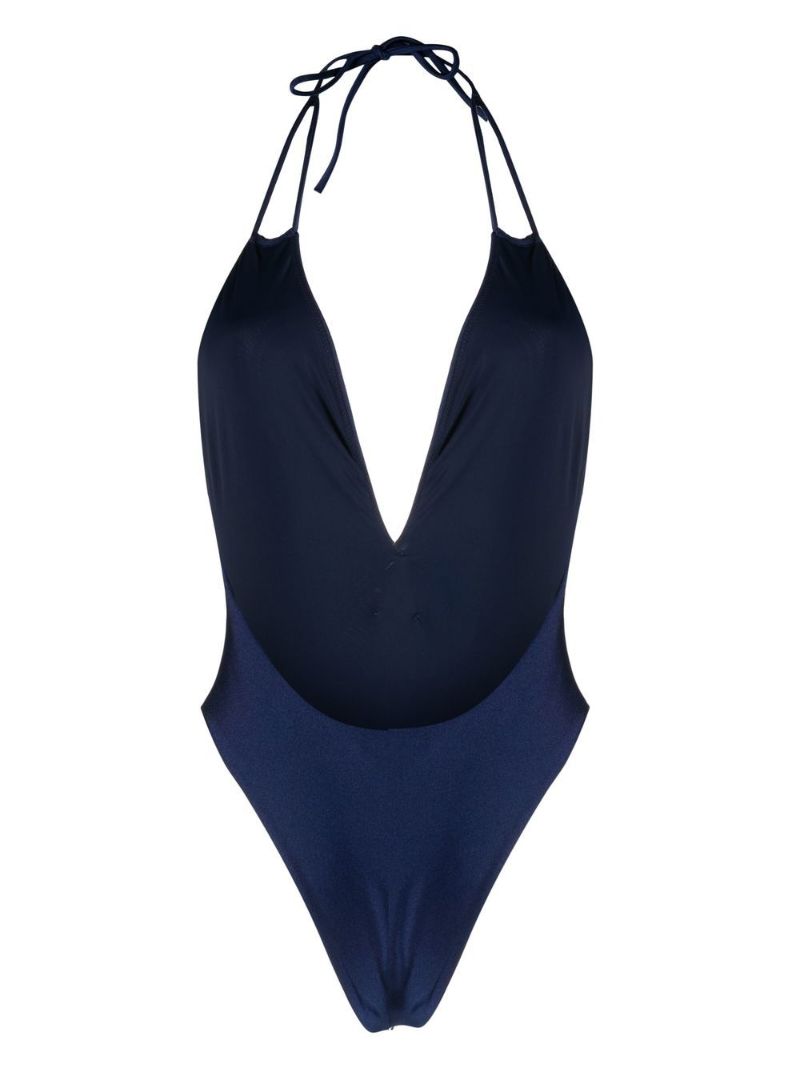 Blue Crystal Embellished Plunge Swimsuit