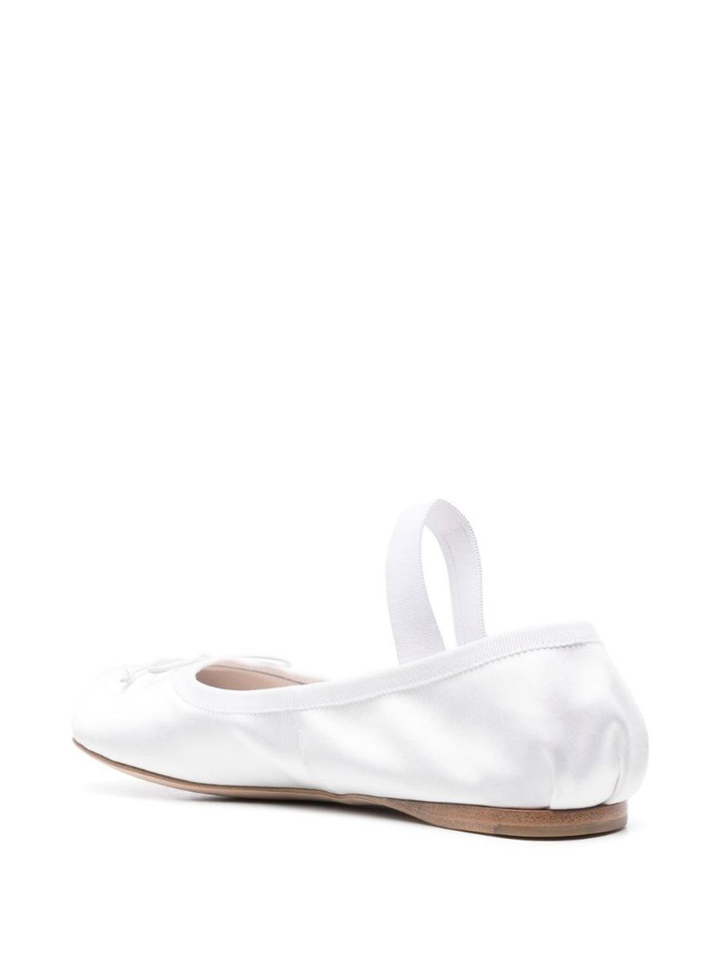 White Logo Strap Satin Ballet Pumps
