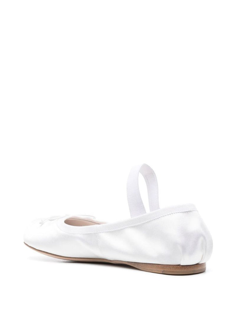 White Logo Strap Satin Ballet Pumps