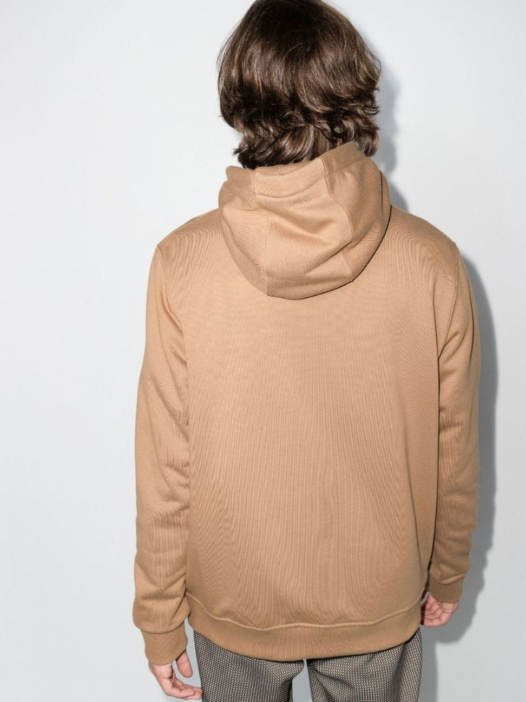 Brown Embossed Logo Print Cotton Hoodie