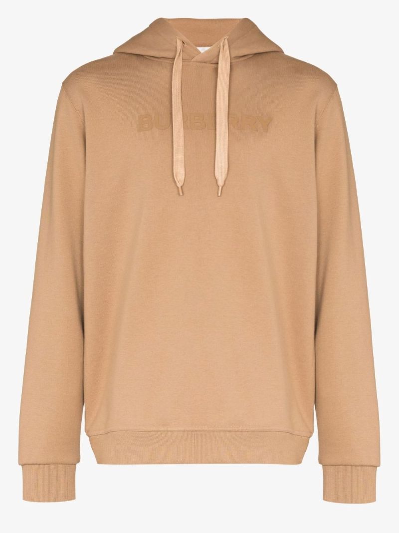 Brown Embossed Logo Print Cotton Hoodie
