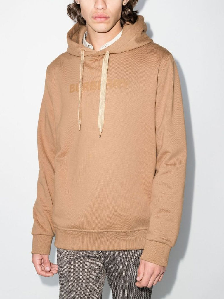 Brown Embossed Logo Print Cotton Hoodie