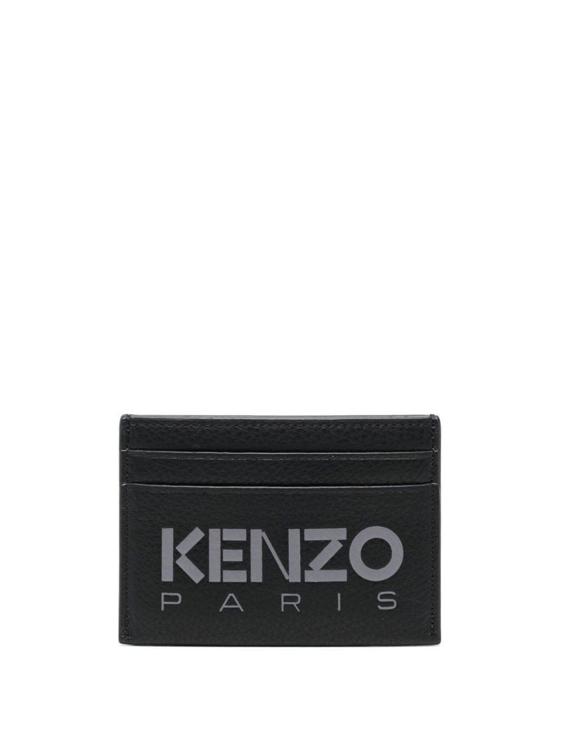Black Logo Print Leather Card Holder