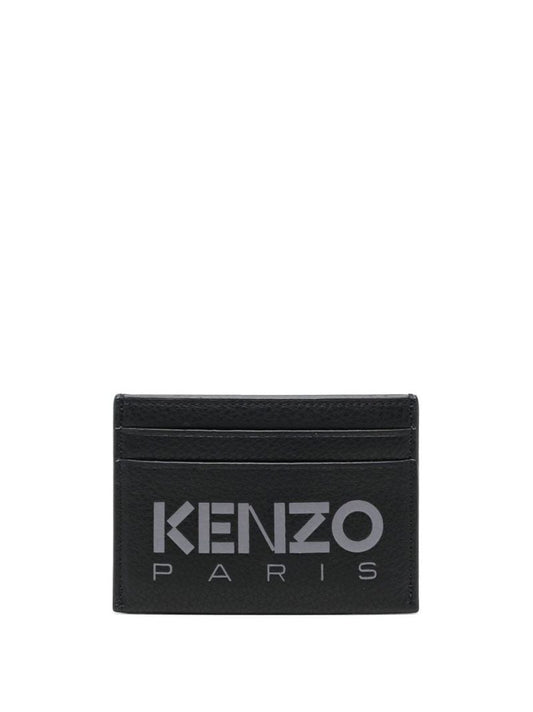 Black Logo Print Leather Card Holder