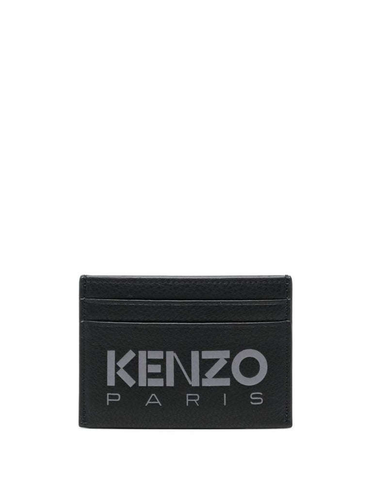 Black Logo Print Leather Card Holder
