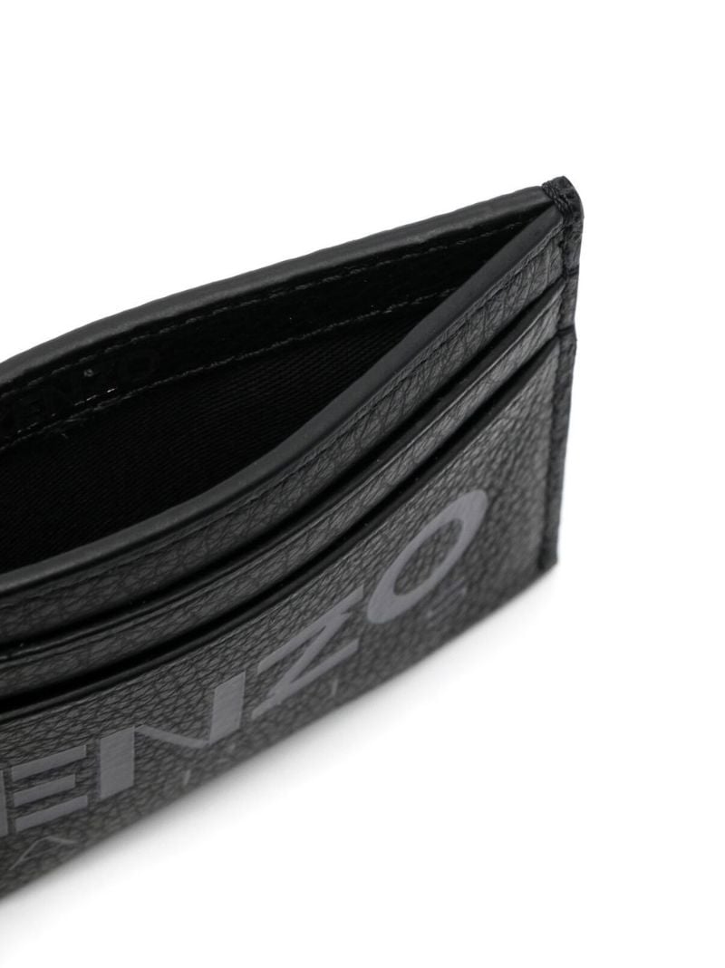 Black Logo Print Leather Card Holder