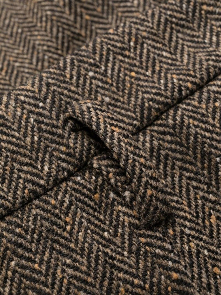 Brown Herringbone Tailored Wool Trousers