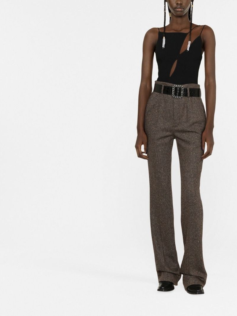 Brown Herringbone Tailored Wool Trousers