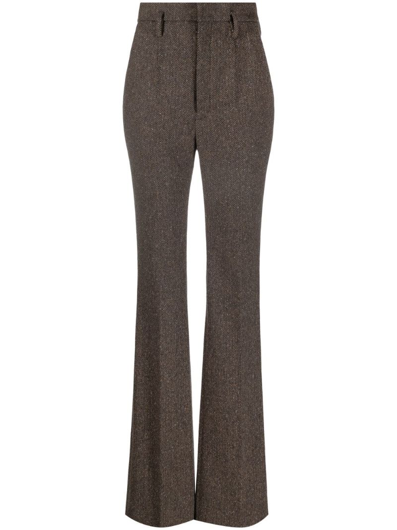 Brown Herringbone Tailored Wool Trousers